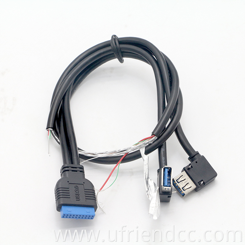 computer panel mount usb 3.0 female with 90 degree angle to 20pin motherboard baffle cable for computer